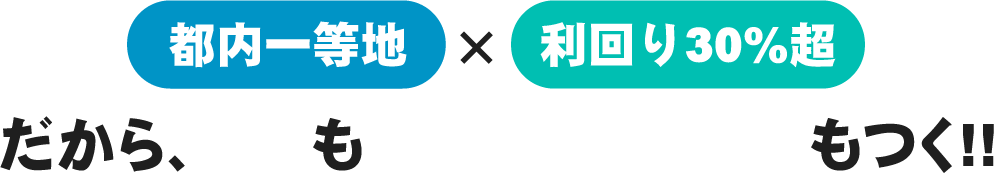 都内一等地×利回り30%超 だから、融資もキャッシュフローもつく!!